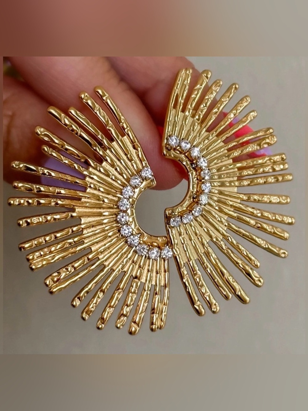 Gold Sunburst Stud Earrings with Crystals